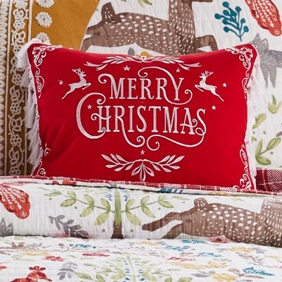 Folk Deer Merry Christmas Decorative Pillow White - Levtex Home 4 Folk Deer Merry Christmas Decorative Pillow White - Levtex Home - Image 2