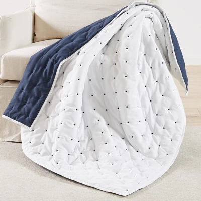 Embroidered Swiss Dot White And Navy Quilted Throw - Levtex Home 3 Embroidered Swiss Dot White And Navy Quilted Throw - Levtex Home