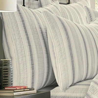 Rochelle Stripe Grey Quilted Euro Sham - 2pk - Levtex Home 3 Rochelle Stripe Grey Quilted Euro Sham - 2pk - Levtex Home