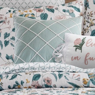 Verity Teal Appliqued Trim Decorative Pillow - Levtex Home 3 Verity Teal Appliqued Trim Decorative Pillow - Levtex Home