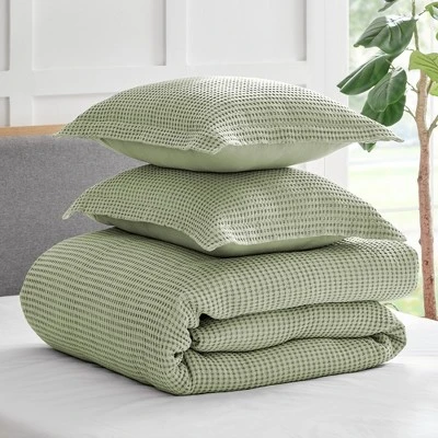 Mills Waffle Desert Sage Full/Queen Duvet Set - Levtex Home 5 Mills Waffle Desert Sage Full/Queen Duvet Set - Levtex Home - Image 3