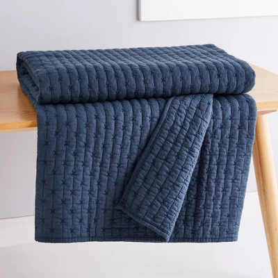 Cross Stitch Navy Quilted Throw- Levtex Home 4 Cross Stitch Navy Quilted Throw- Levtex Home - Image 2