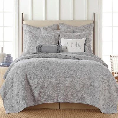 Perla Grey Paisley Quilted Euro Sham - 2pk - Levtex Home 4 Perla Grey Paisley Quilted Euro Sham - 2pk - Levtex Home - Image 2