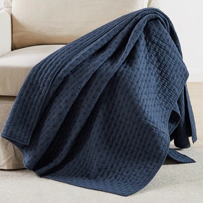 Cross Stitch Navy Quilted Throw- Levtex Home 3 Cross Stitch Navy Quilted Throw- Levtex Home