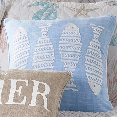 Blue Sea Fish Embroidered Decorative Pillow - Levtex Home 6 Blue Sea Fish Embroidered Decorative Pillow - Levtex Home - Image 4