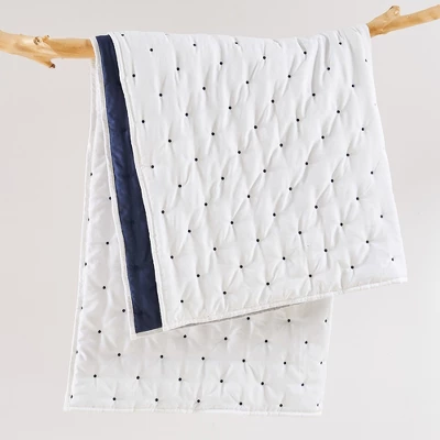 Embroidered Swiss Dot White And Navy Quilted Throw - Levtex Home 5 Embroidered Swiss Dot White And Navy Quilted Throw - Levtex Home - Image 3